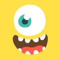 Cartoon monster face. Vector Halloween smiling monster avatar with one eye.