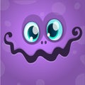 Cartoon monster face. Vector Halloween violet monster avatar.