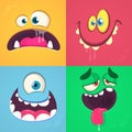 Cartoon monster faces set. Vector set of four Halloween monster faces Royalty Free Stock Photo