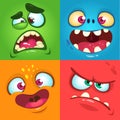 Cartoon monster faces set. Vector set of four Halloween monster faces