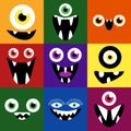 Cartoon monster faces vector set. Cute square