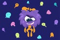 Cartoon monster. Funny and scary trolls. Flying colorful ghosts. Angry goblins and horned aliens with cute toothy face