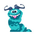 Cartoon monster. Funny slug. Crazy smile anthropomorphic face, tooth mouth with tongue out. Horned head and jelly body Royalty Free Stock Photo