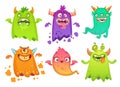 Cartoon monster ghost. Angry scary monsters mascot characters, goofy alien creature and gremlin character vector illustration