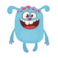 Cartoon monster. Happy Halloween blue monster head with red dots.