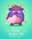 Cartoon monster with a heart Valentine card Royalty Free Stock Photo