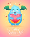 Cartoon monster with a heart Valentine card Royalty Free Stock Photo