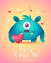 Cartoon monster with a heart Valentine card Royalty Free Stock Photo