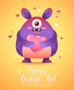 Cartoon monster with a heart Valentine card Royalty Free Stock Photo