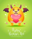 Cartoon monster with a heart Valentine card Royalty Free Stock Photo