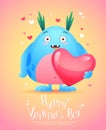 Cartoon monster with a heart Valentine card Royalty Free Stock Photo