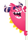 Cartoon monster holding a banner, paper sheet or placard Royalty Free Stock Photo