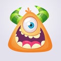 Cartoon monster icon. Yellow monster cyclops head smiling. Vector illustration Royalty Free Stock Photo