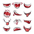 Cartoon monster mouth set isolated on white background. Mouths facial expressions for smile and sad vector illustration Royalty Free Stock Photo