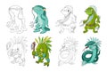 Cartoon monster sea creature characters set. Vector clip art illustration Royalty Free Stock Photo