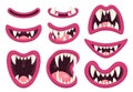 Cartoon monster toothed mouths collection. Vector illustration isolated on white background. For Halloween and other