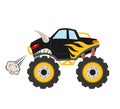 Cartoon monster truck. Big muscle car. 4x4 nursery vehicle. Diesel bull auto Royalty Free Stock Photo