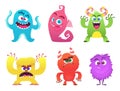 Cartoon monsters. Goblin gremlin troll scary cute faces of colored monsters vector funny characters