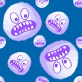 Cartoon monsters seamless fluffy aliens pattern for wrapping paper and fabrics and linens and kids clothes print