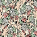 Cartoon monsters seamless pattern, hand draw doodle vector illustration. Repeatable pattern with cute monster, light Royalty Free Stock Photo