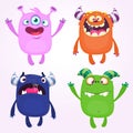 Funny cartoon monsters set. Halloween vector illustration Royalty Free Stock Photo