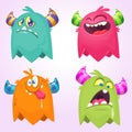 Cartoon Monsters. Vector set of cartoon monsters isolated. Design for print, party decoration, t-shirt, illustration, logo, emblem Royalty Free Stock Photo