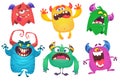 Cartoon Monsters. Vector set of cartoon monsters isolated. Design for print, party decoration, t-shirt, illustration, logo, emblem Royalty Free Stock Photo