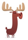 Cartoon moose character with big horns. Vector illustration isolated. Poster design of sticker. Royalty Free Stock Photo