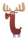 Cartoon moose character with big horns. Vector illustration isolated. Poster design of sticker. Royalty Free Stock Photo