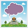 Cartoon mosque with blank talk bubble the sky and cloud