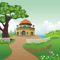 Cartoon mosque on the hill