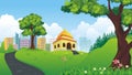 Cartoon mosque with nature and city landscape