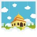 Cartoon mosque on the sky and cloud