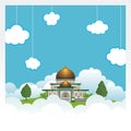 Cartoon mosque on the sky and cloud