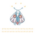 Cartoon moth with happy smiling face and night moon