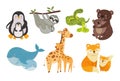 Cartoon mother animals. Animal baby hugging mom, cute sloth, bear, snake and fox. Adorable wild babies, forest child