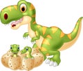 Cartoon Mother and baby dinosaur hatching