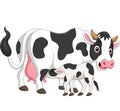 Cartoon mother cow feeding baby calf Royalty Free Stock Photo