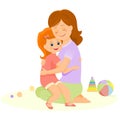 Cartoon mother and daughter embrace