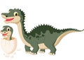 Cartoon Mother dinosaur with baby hatching Royalty Free Stock Photo