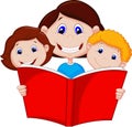Cartoon Mother reading book to her children Royalty Free Stock Photo