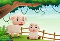 Cartoon mother sheep and child in the forest