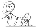 Cartoon of Mother and Son Cooking or Baking Together