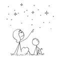 Cartoon of Mother and Son Watching Night Sky Stars