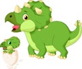 Cartoon Mother triceratops with baby hatching