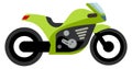 Cartoon motorbike side view. Green motorcycle icon