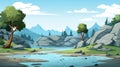 Cartoon Mountain Area: Spectacular Backdrop For Prehistory Game