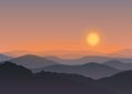 Cartoon mountain landscape in sunset. Background Outdoor Recreation concept illustration. Royalty Free Stock Photo