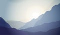 Cartoon mountain landscape in sunset. Royalty Free Stock Photo