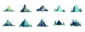 Cartoon mountain nature landscape vector set, mountains icon flat design illustration, ice berg and rocky mountain isolated Royalty Free Stock Photo